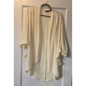 Metaphor Ivory Polyester Open Front Collarless 3/4 Sleeve Solid Blouse XL